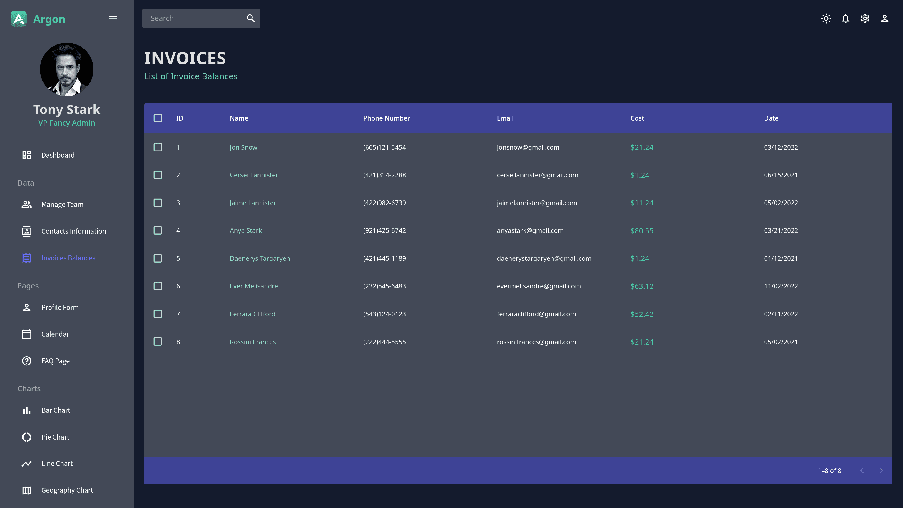 Argon - Advanced React Admin Dashboard with Dark & Light Mode thumbnail 7